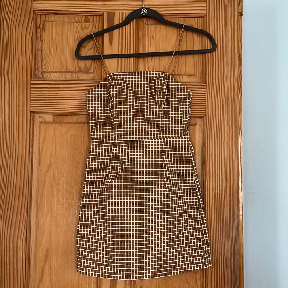 Square Print Golden Brown and white mini dress